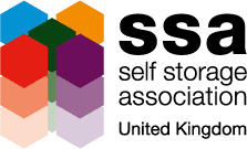 Logo of the Self Storage Association United Kingdom, featuring six colorful hexagons stacked together and black text reading ssa self storage association United Kingdom on a light background.